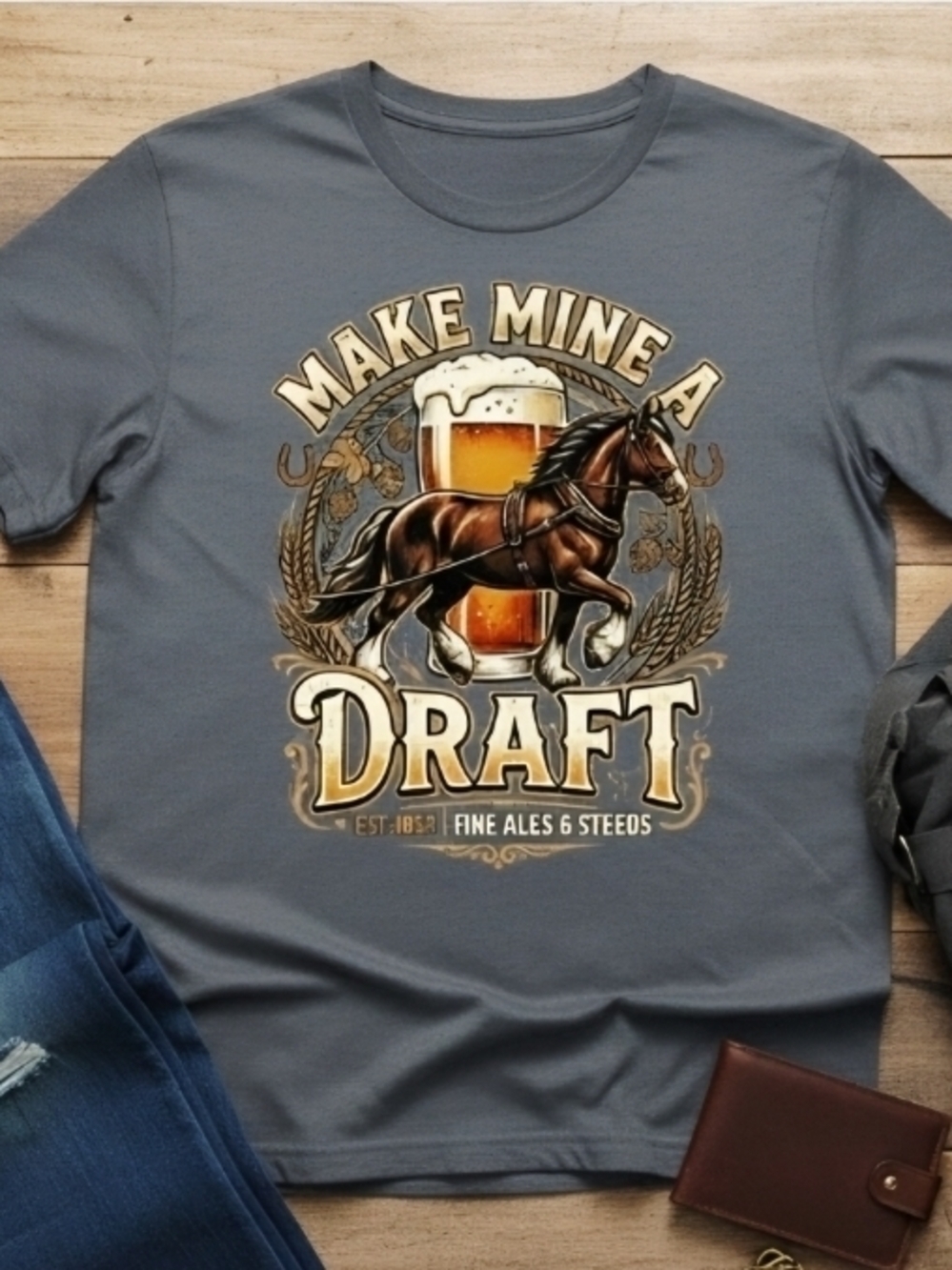 Make Mine a Draft Horse Beer Pun Tee • Funny Western Graphic Shirt